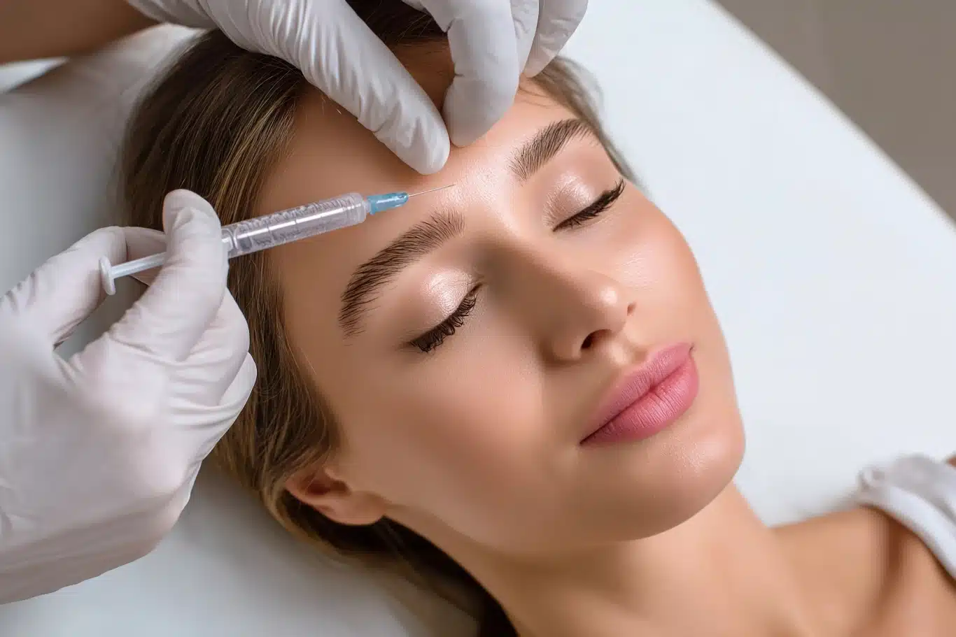 Woman receiving forehead injection at medspa